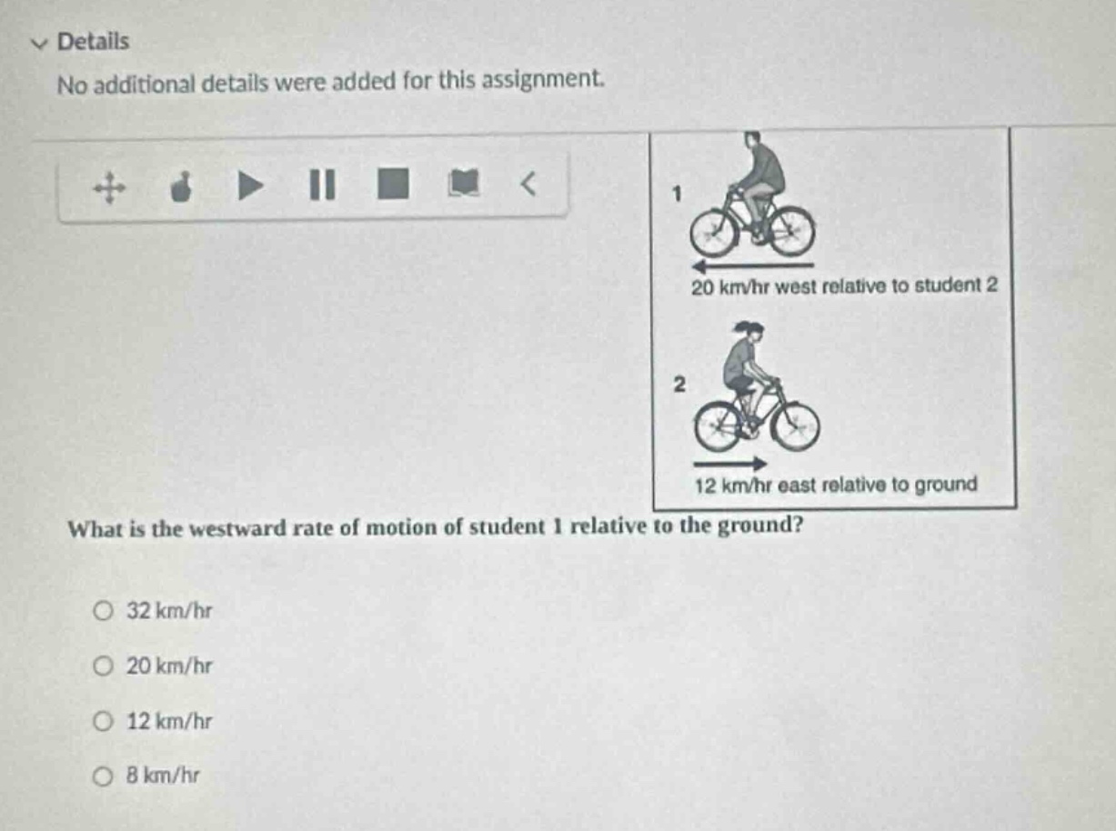 details no additional details were added for this assignment. 1 20 km/h…