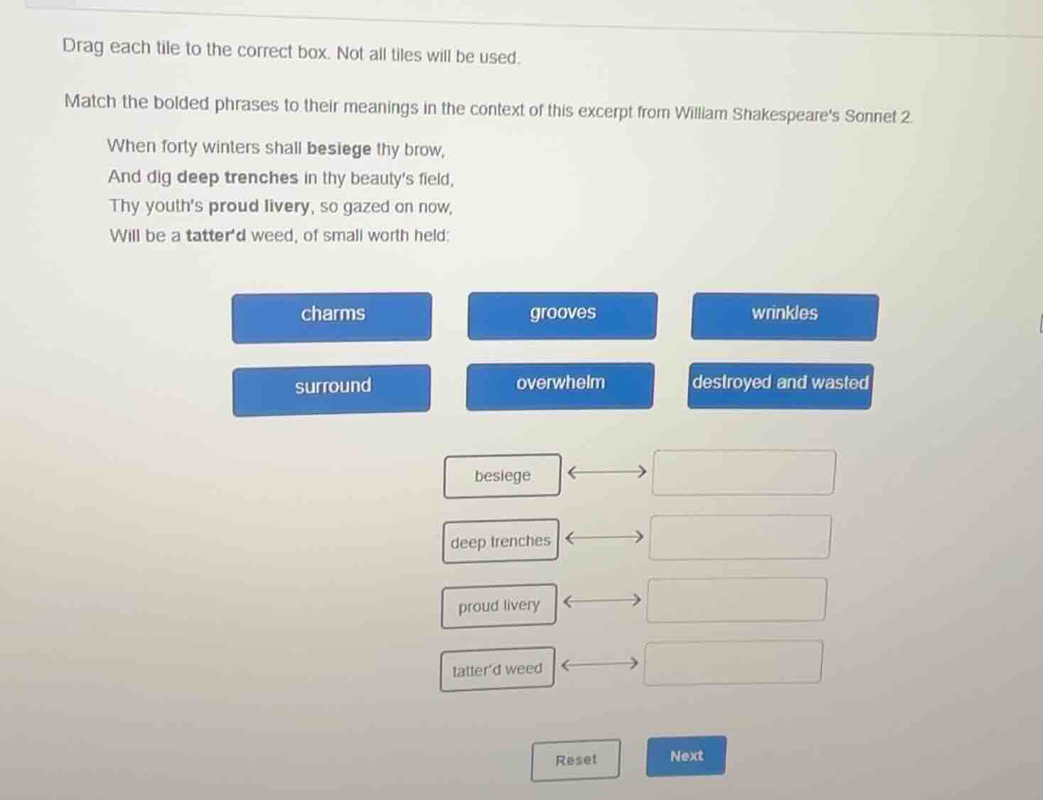 drag each tile to the correct box. not all tiles will be used. match th…