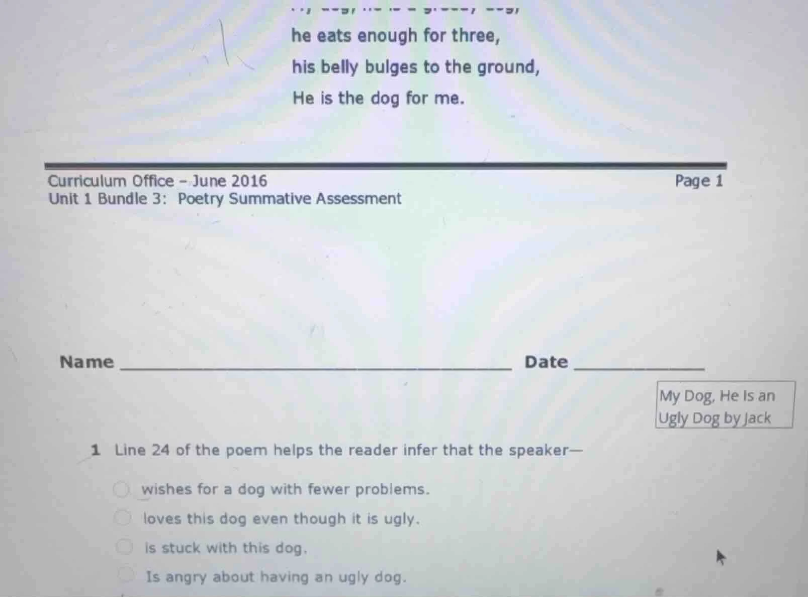 curriculum office - june 2016 page 1 unit 1 bundle 3: poetry summative …