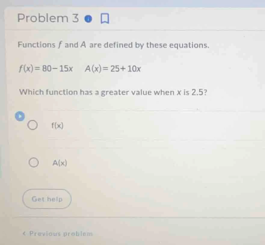 problem 3 functions f and a are defined by these equations. f(x)=80−15x…