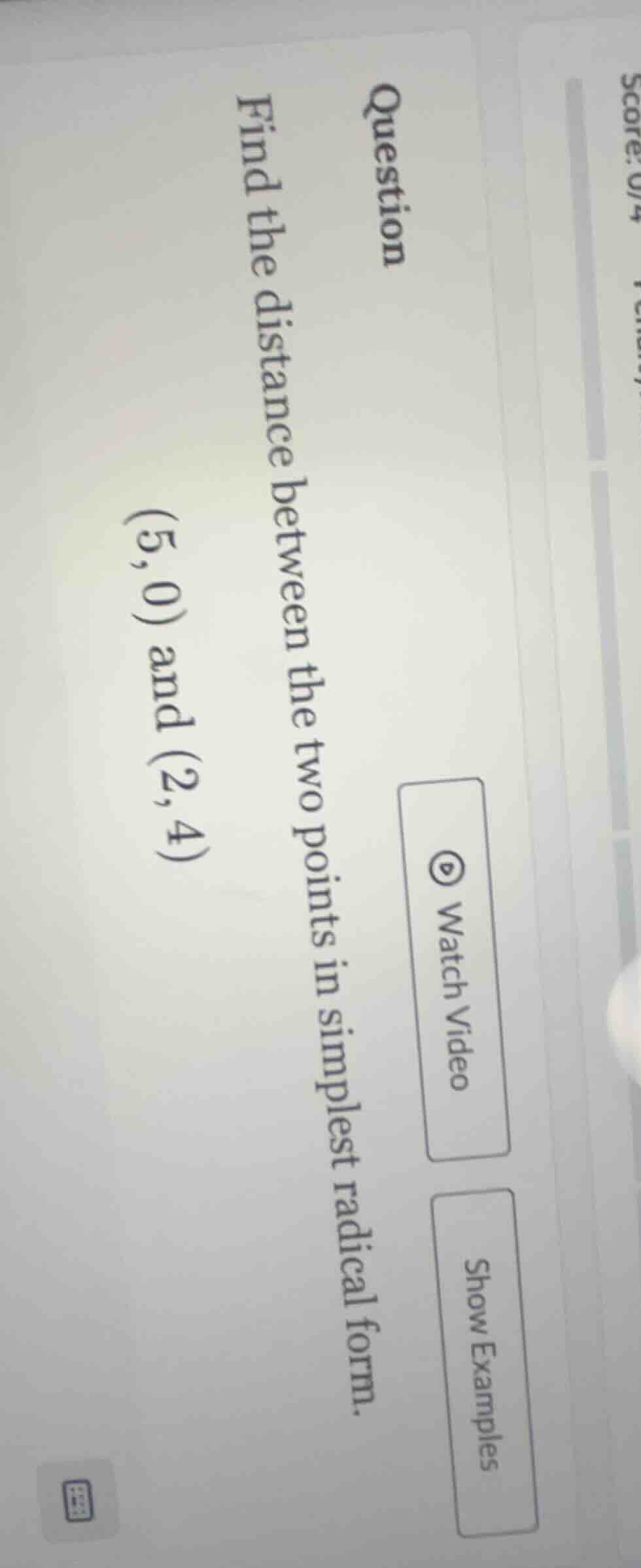 question find the distance between the two points in simplest radical f…