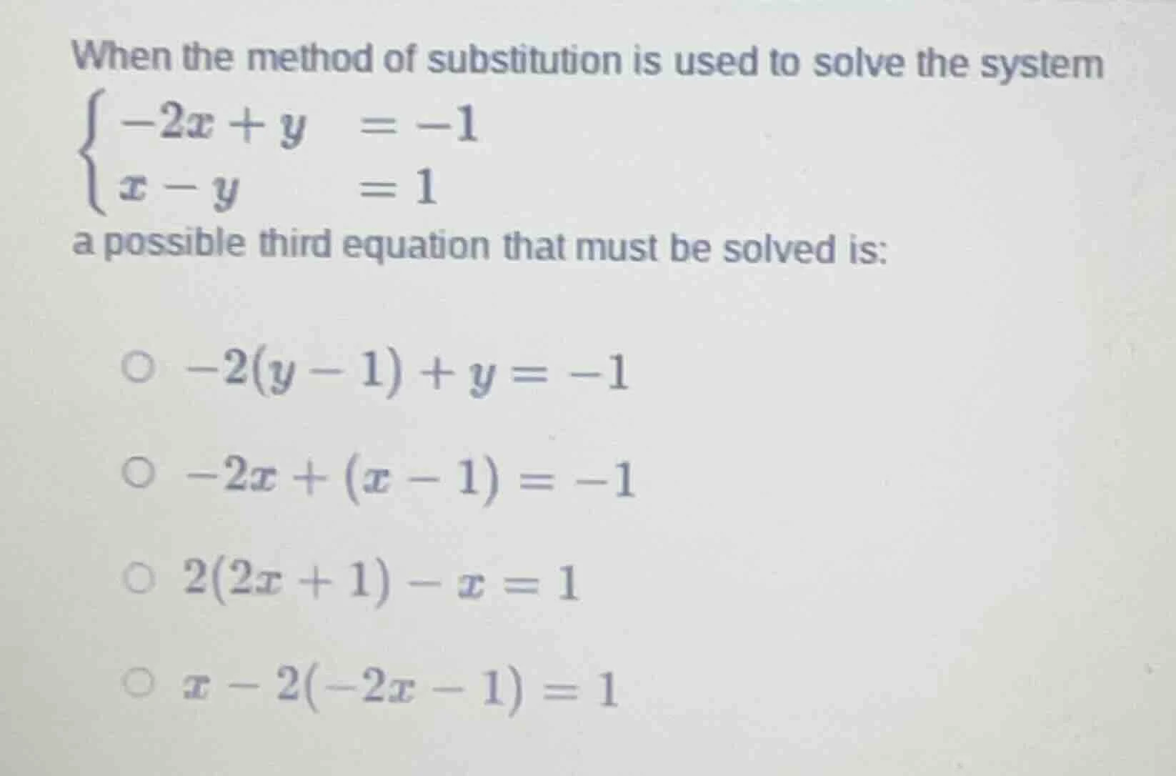 when the method of substitution is used to solve the system \\(\\begin{…