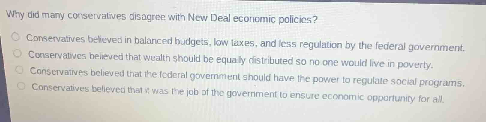 why did many conservatives disagree with new deal economic policies? co…
