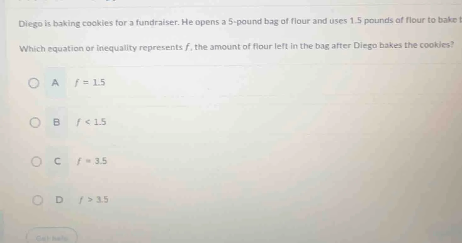 diego is baking cookies for a fundraiser. he opens a 5-pound bag of flo…