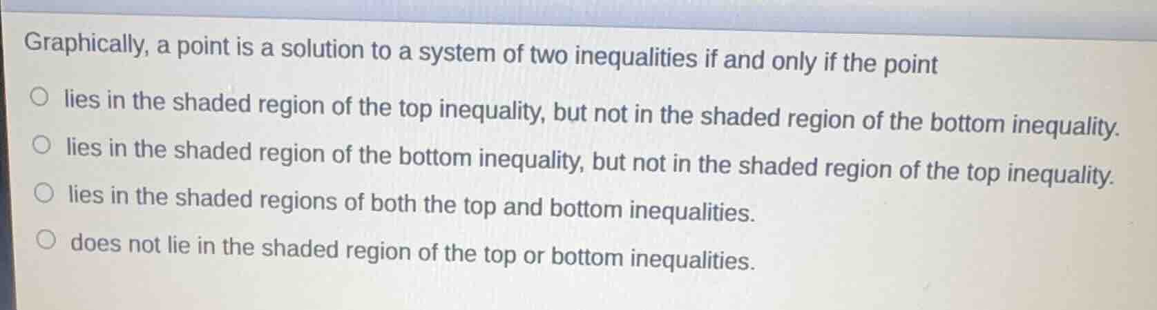 graphically, a point is a solution to a system of two inequalities if a…
