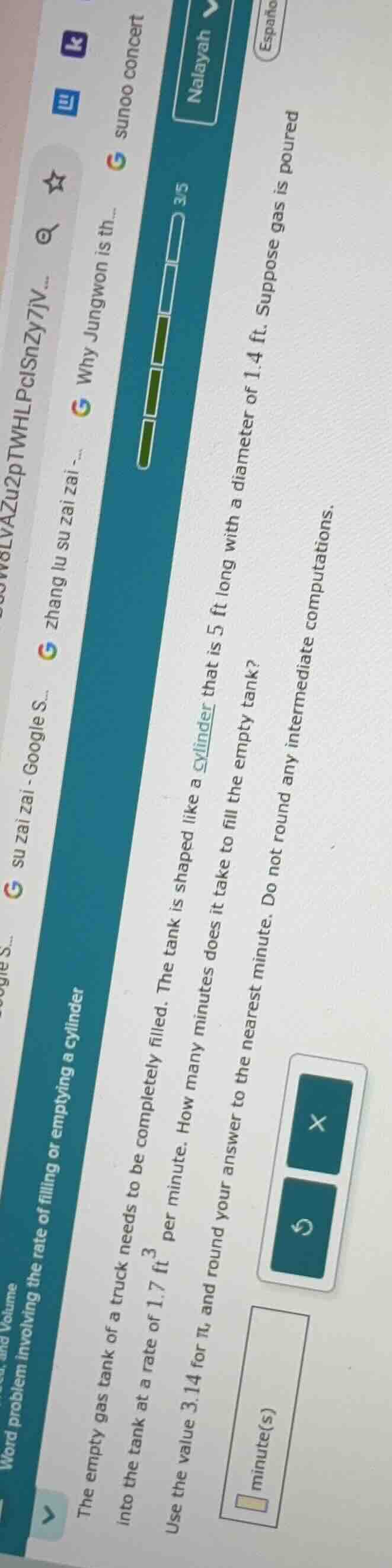 word problem involving the rate of filling or emptying a cylinder the e…