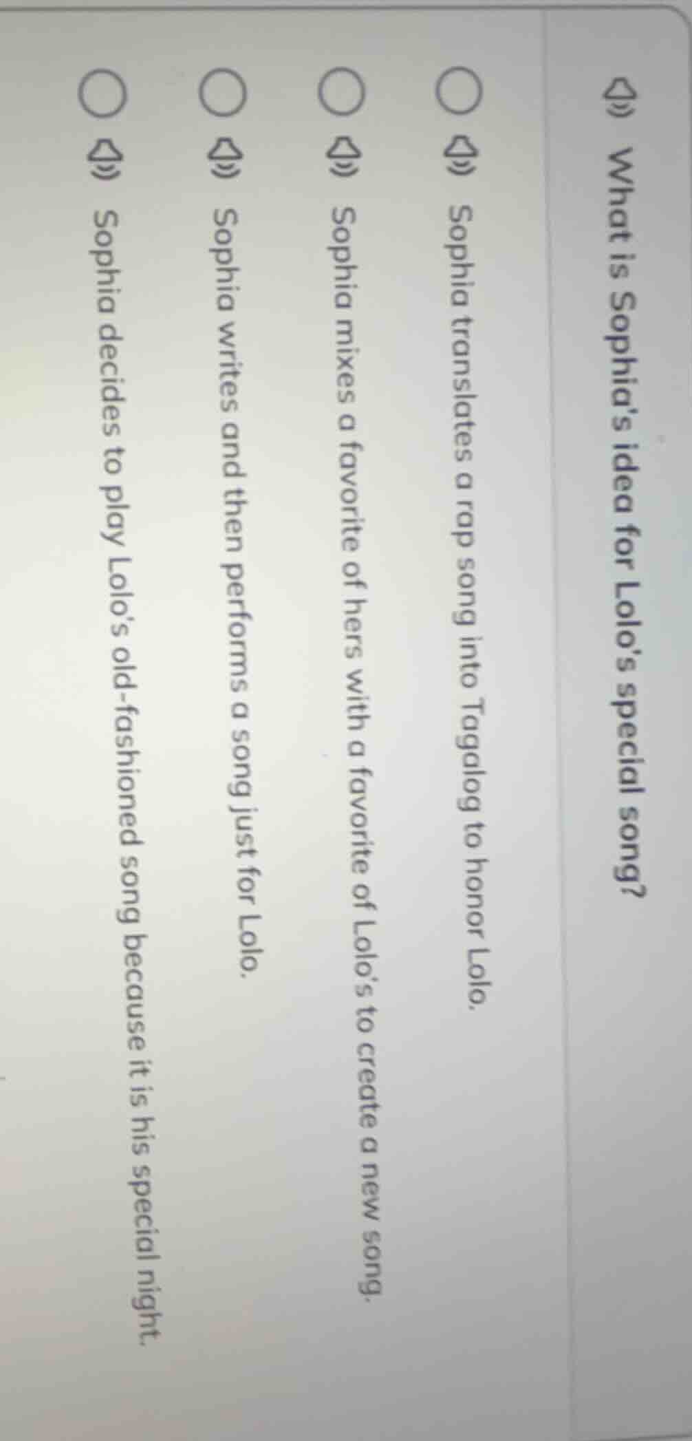 what is sophias idea for lolos special song? sophia translates a rap so…