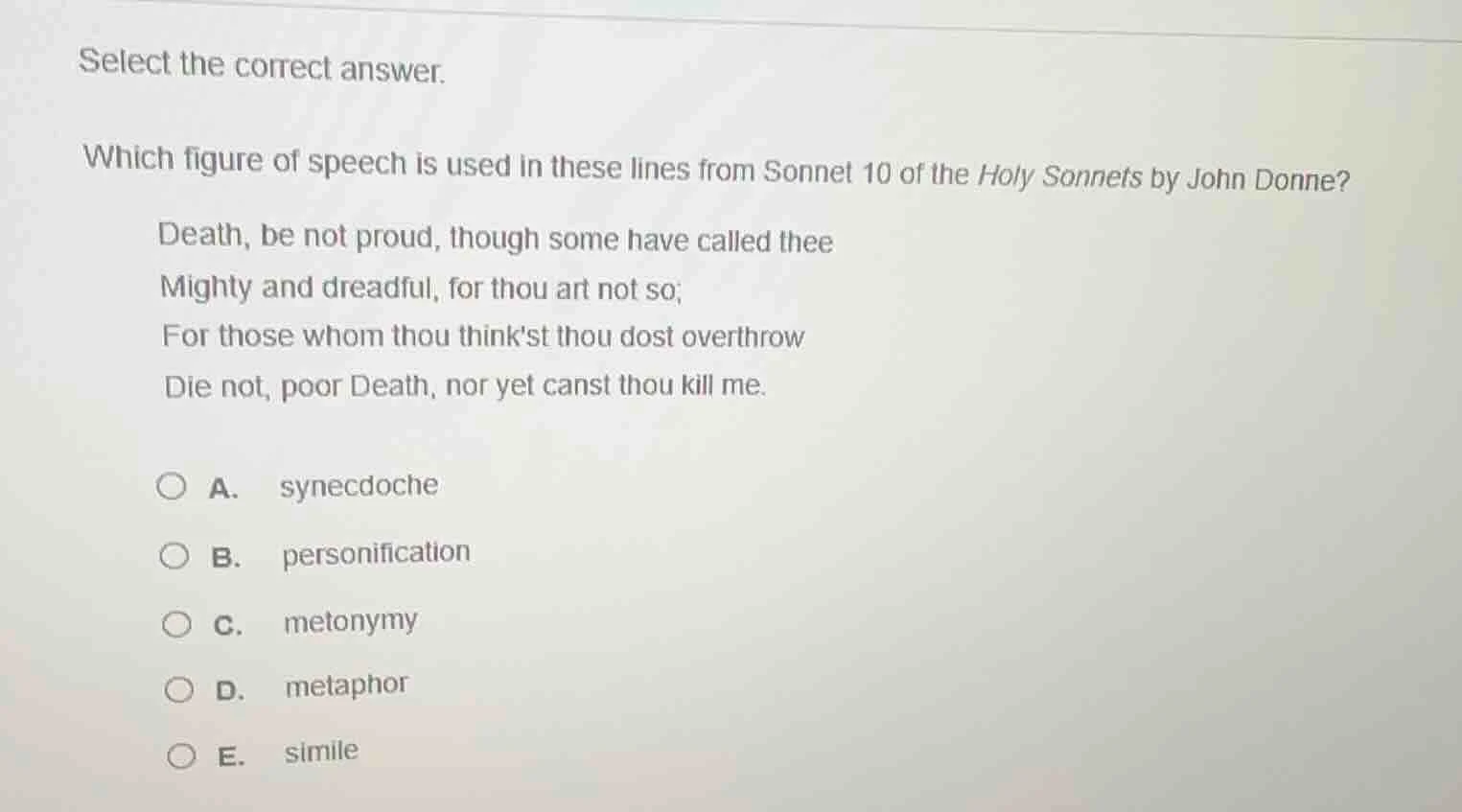 select the correct answer. which figure of speech is used in these line…