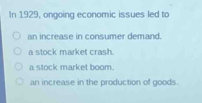 in 1929, ongoing economic issues led to an increase in consumer demand.…