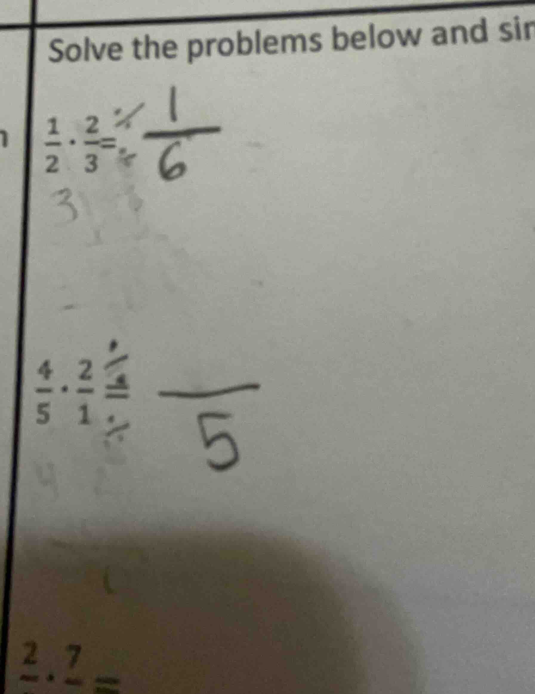 solve the problems below and sir \\(\frac{1}{2} cdot \frac{2}{3} = \\) …