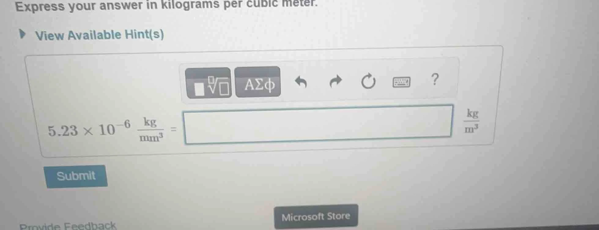 express your answer in kilograms per cubic meter. view available hint(s…