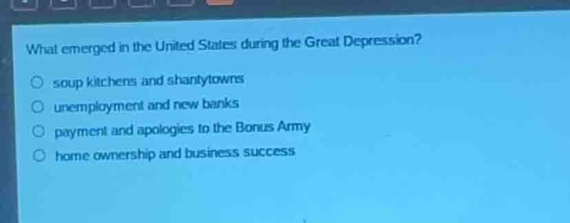 what emerged in the united states during the great depression? ○ soup k…