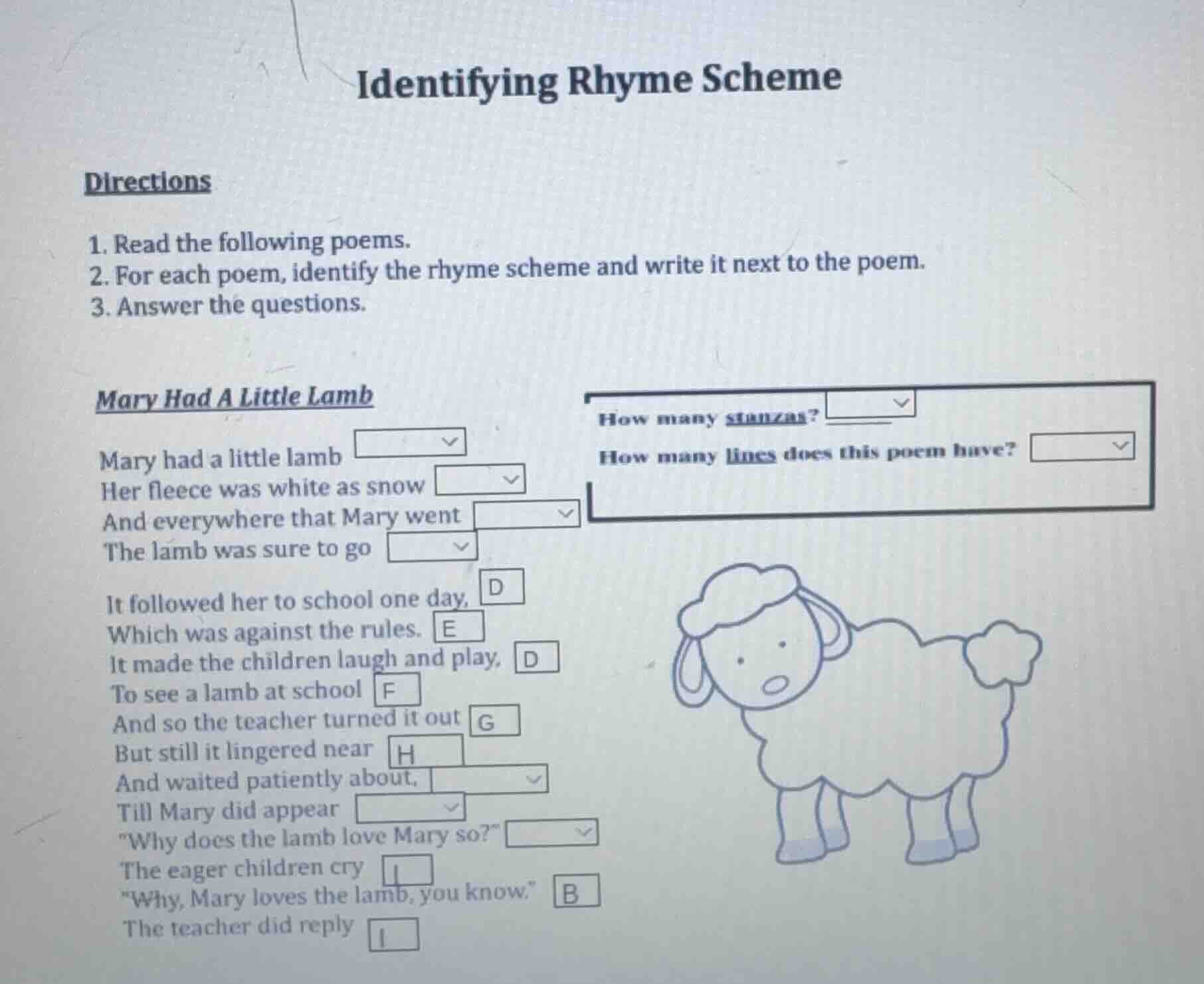 identifying rhyme scheme directions 1. read the following poems. 2. for…