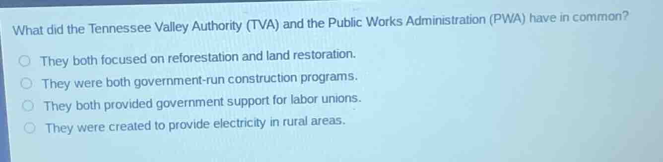 what did the tennessee valley authority (tva) and the public works admi…