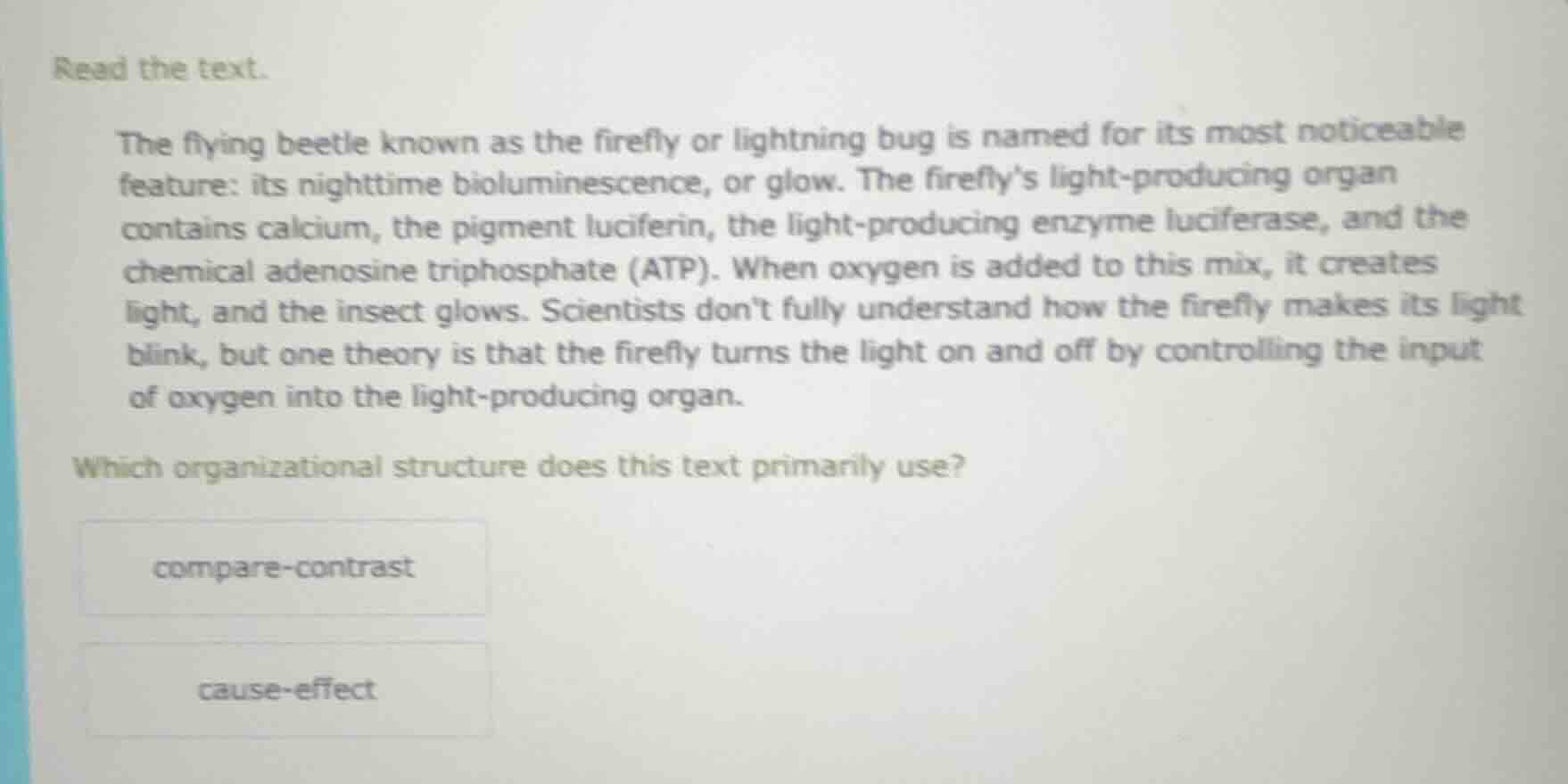 read the text. the flying beetle known as the firefly or lightning bug …