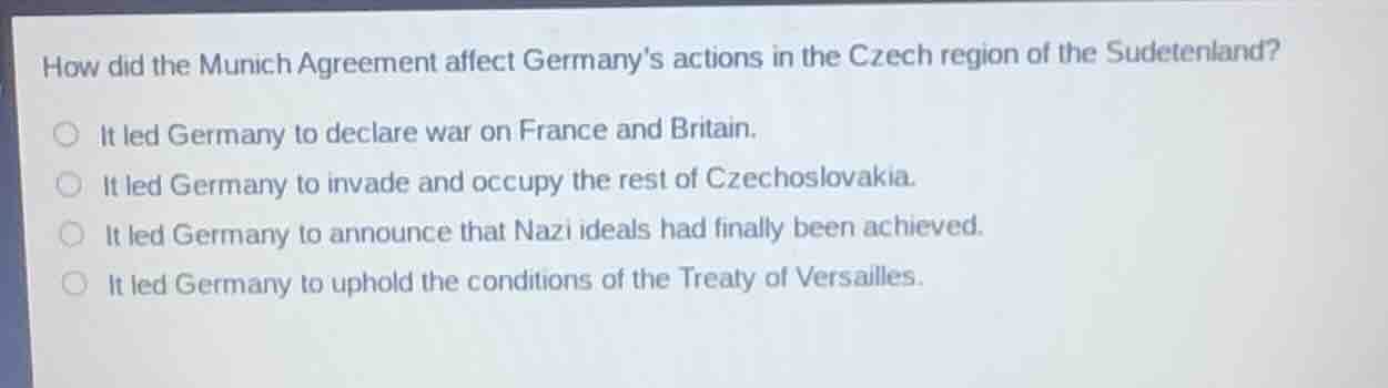 how did the munich agreement affect germanys actions in the czech regio…