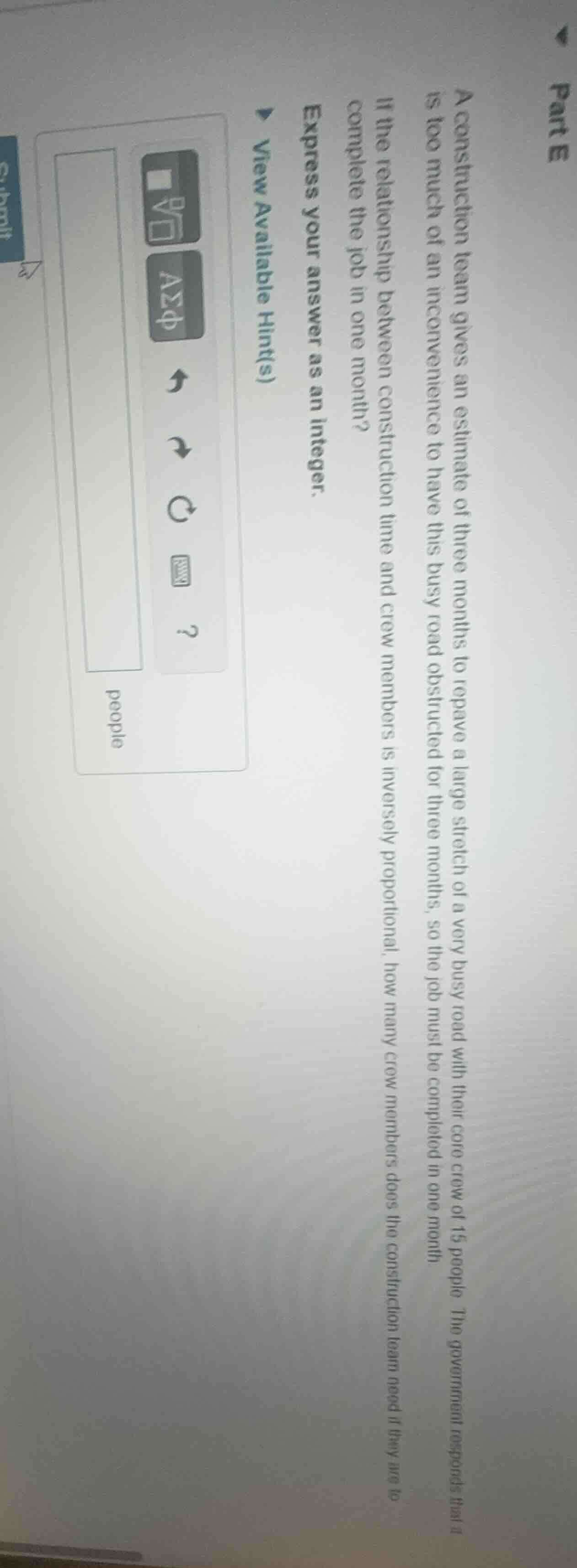 a construction team gives an estimate of three months to repave a large…