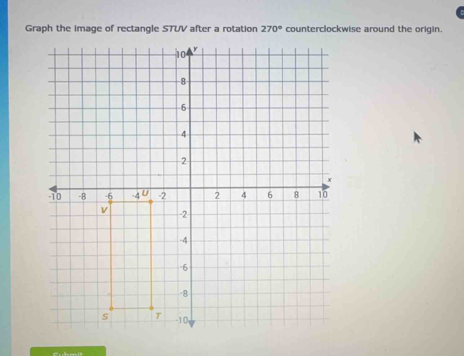 graph the image of rectangle stuv after a rotation 270° counterclockwis…