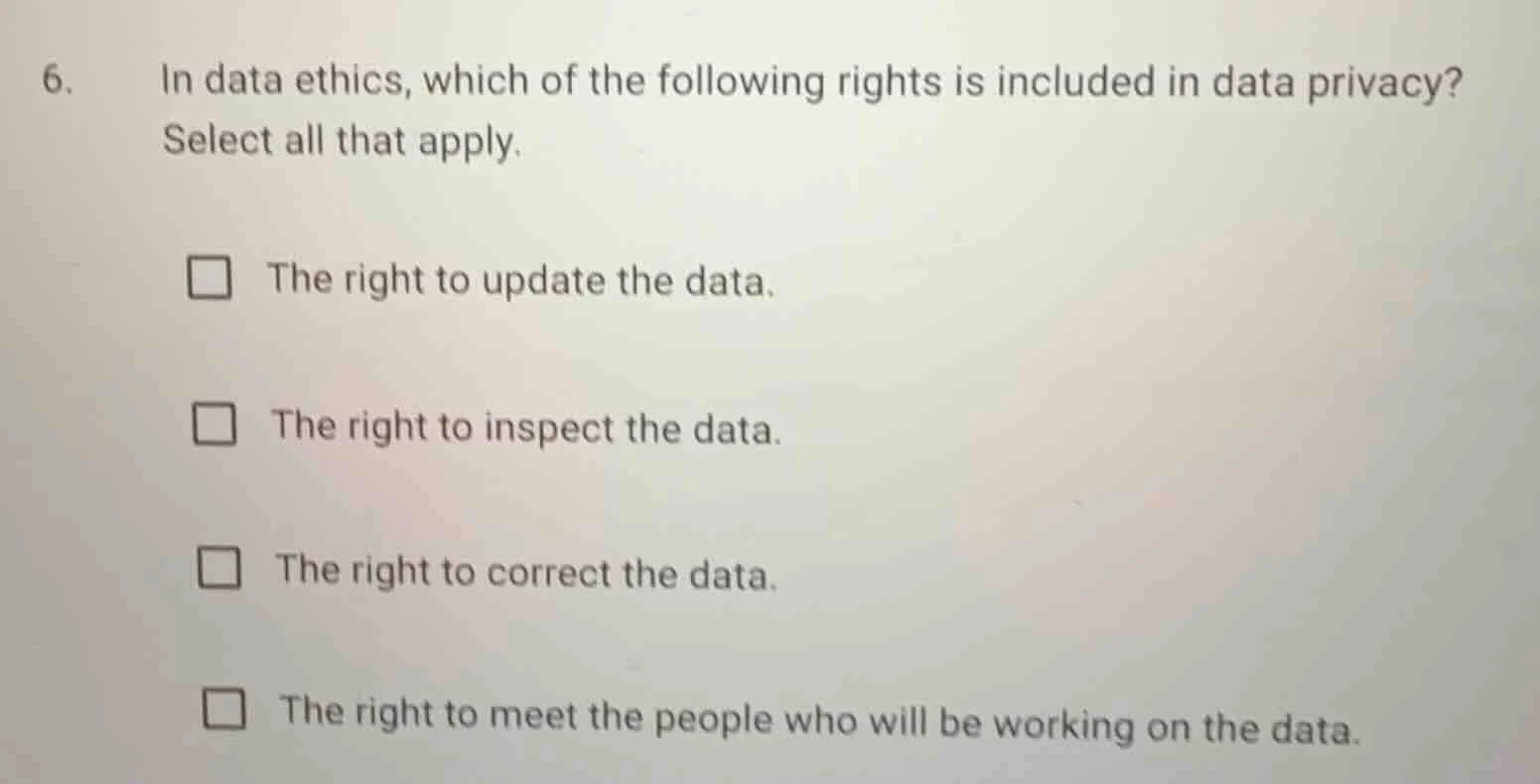 6. in data ethics, which of the following rights is included in data pr…