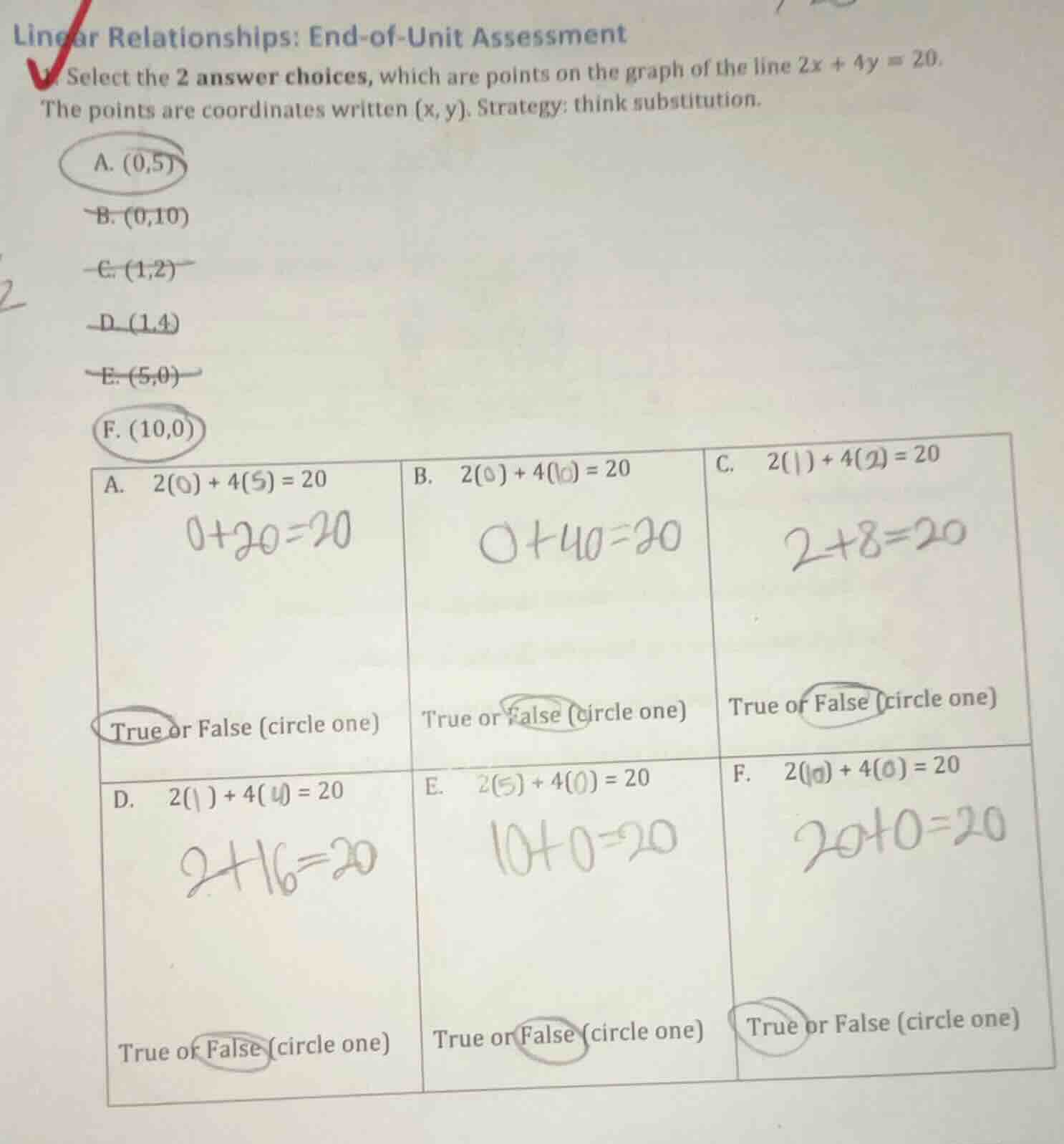 linear relationships: end-of-unit assessment select the 2 answer choice…