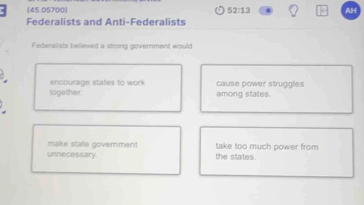 (45.05700) federalists and anti - federalists federalists believed a st…