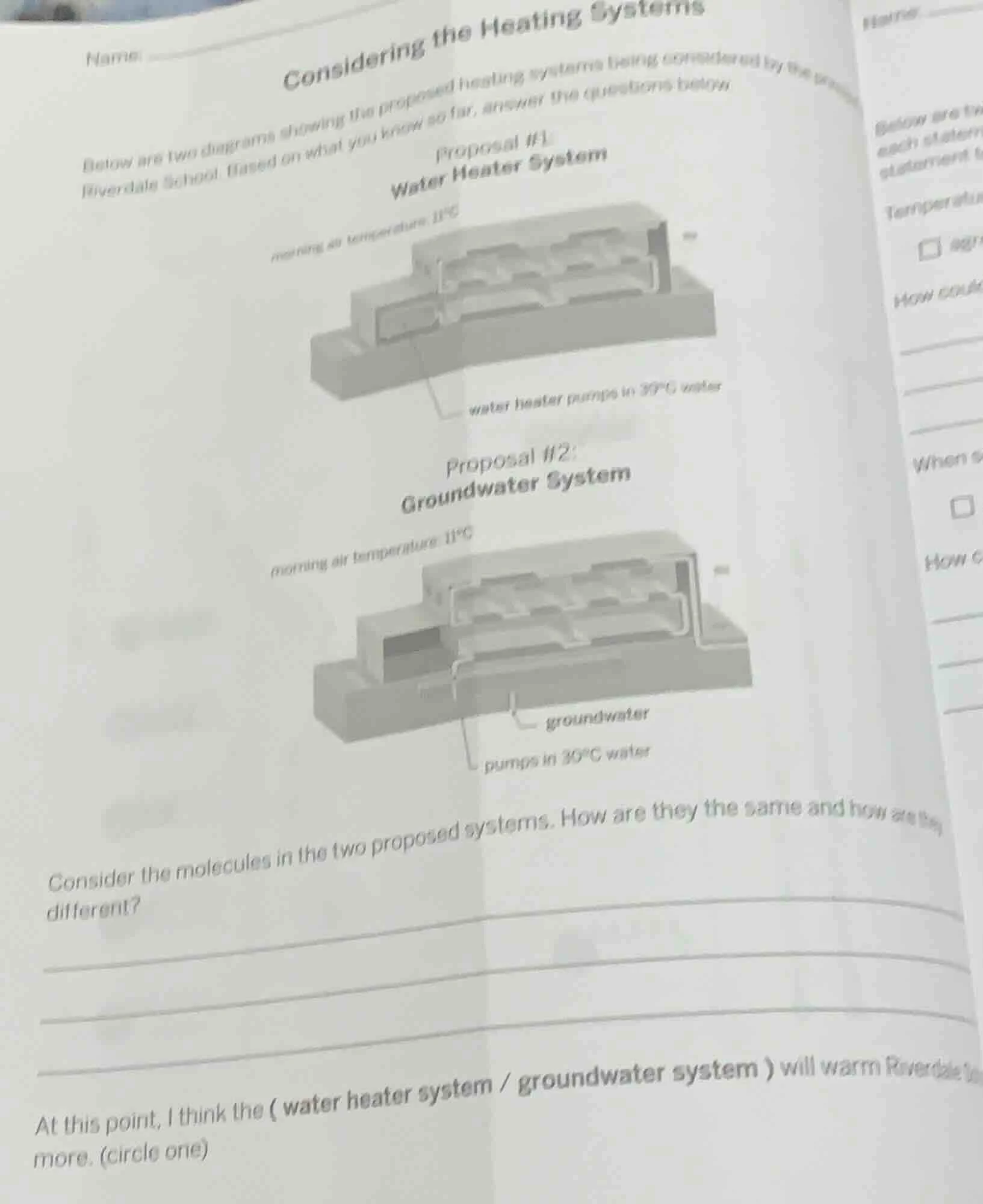 name: considering the heating systems below are two diagrams showing th…