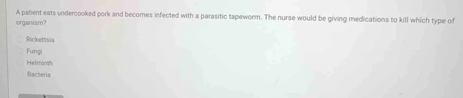 a patient eats undercooked pork and becomes infected with a parasitic t…