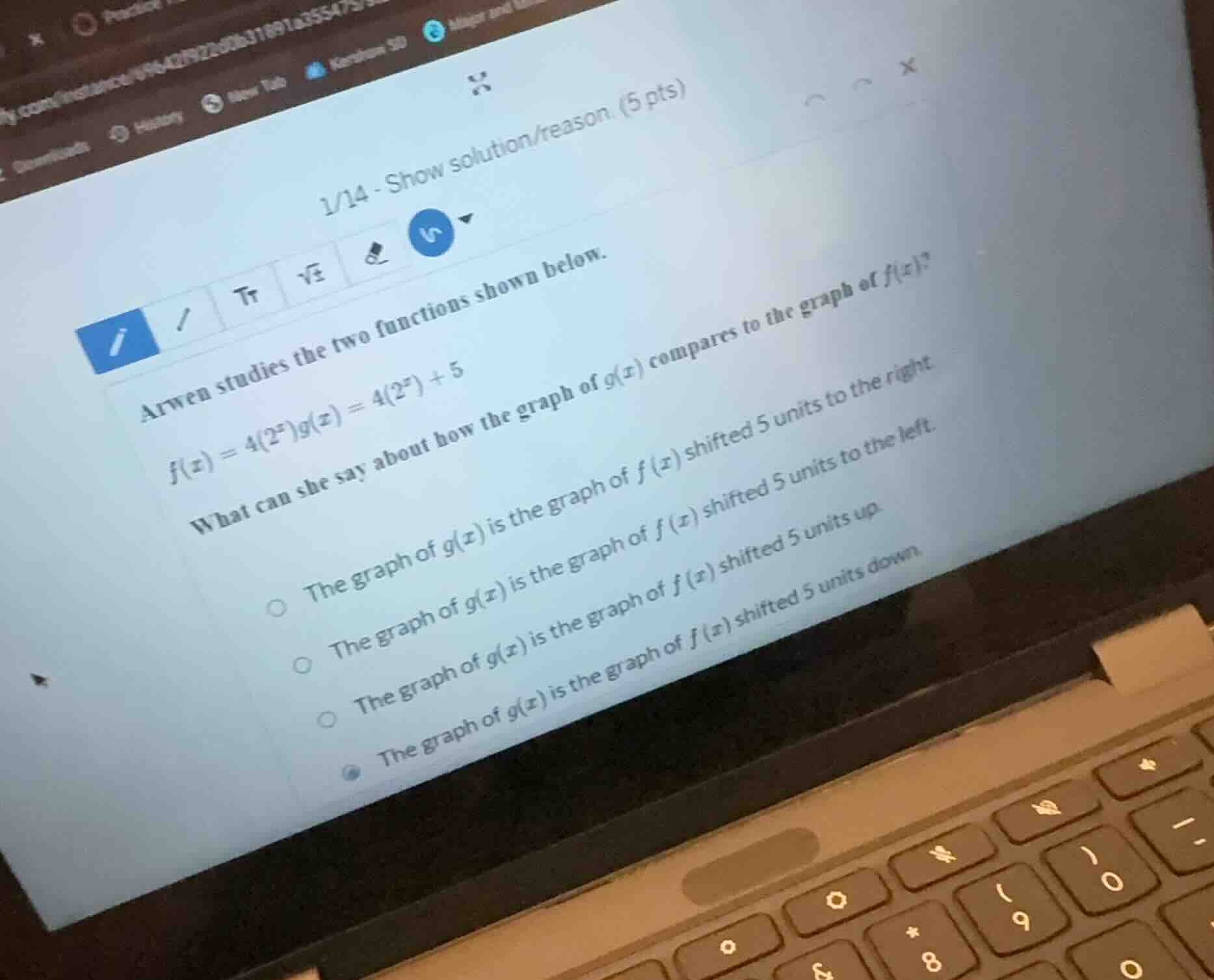 1/14 - show solution/reason. (5 pts) arwen studies the two functions sh…