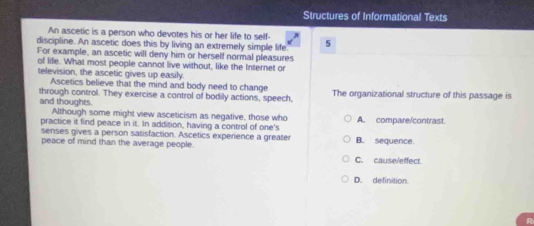 structures of informational texts an ascetic is a person who devotes hi…