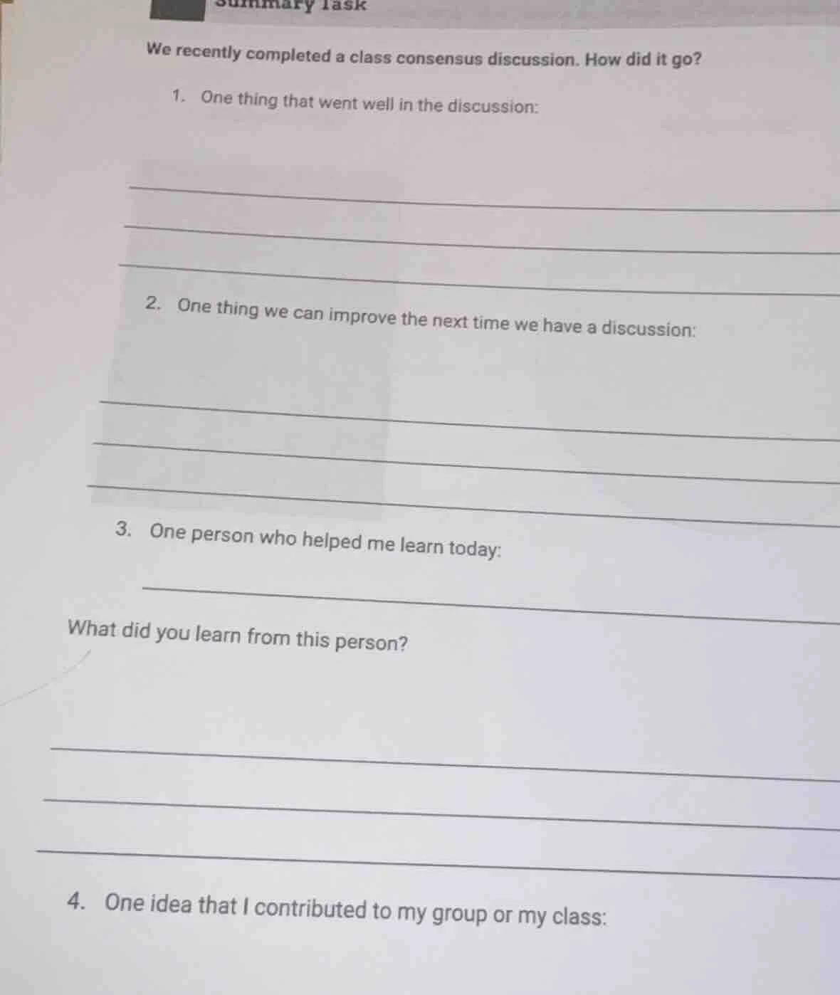 summary task we recently completed a class consensus discussion. how di…