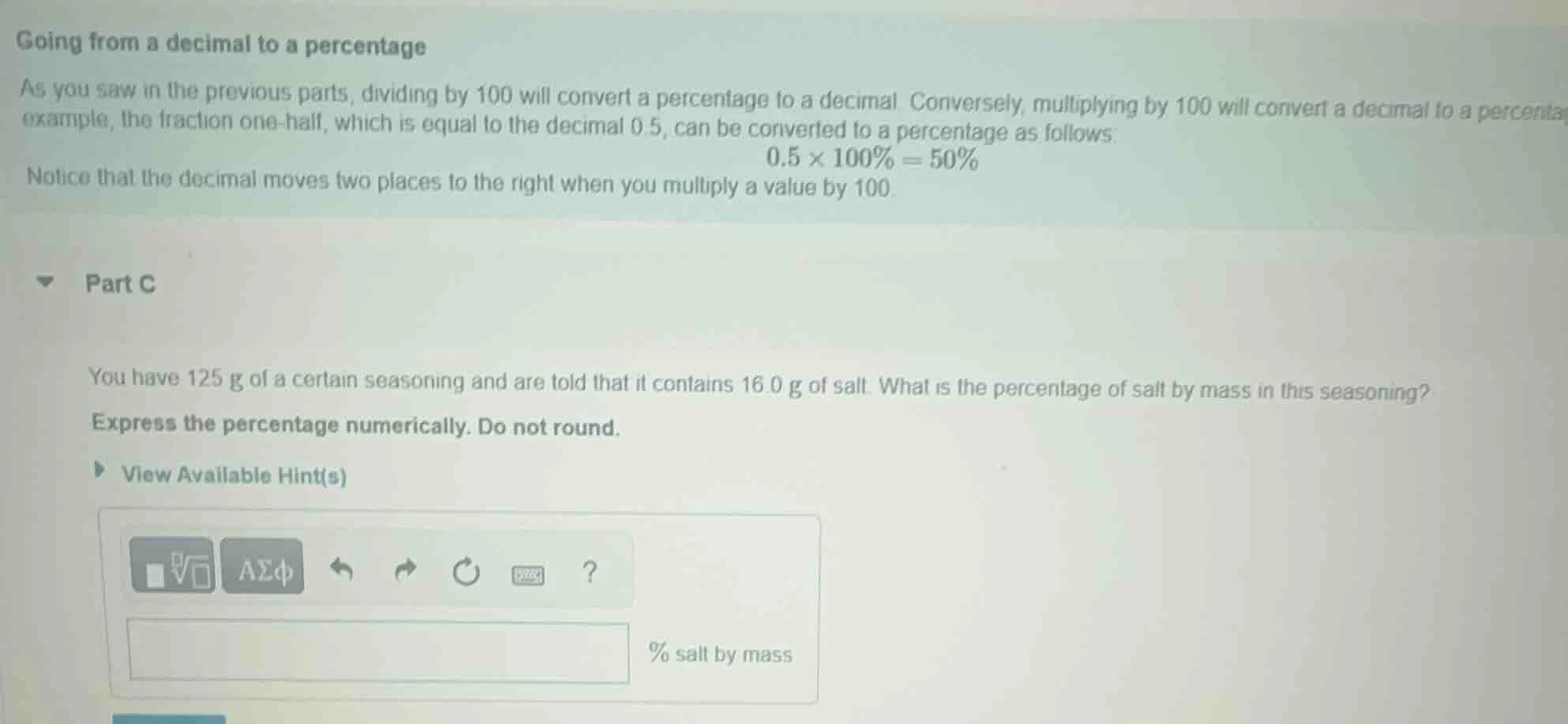 going from a decimal to a percentage as you saw in the previous parts, …