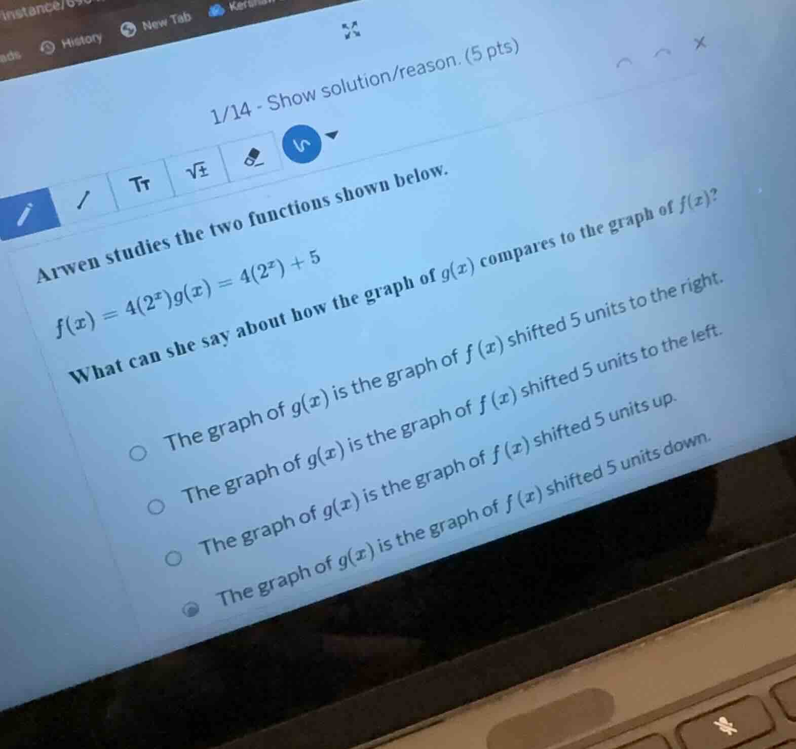 1/14 - show solution/reason. (5 pts) arwen studies the two functions sh…