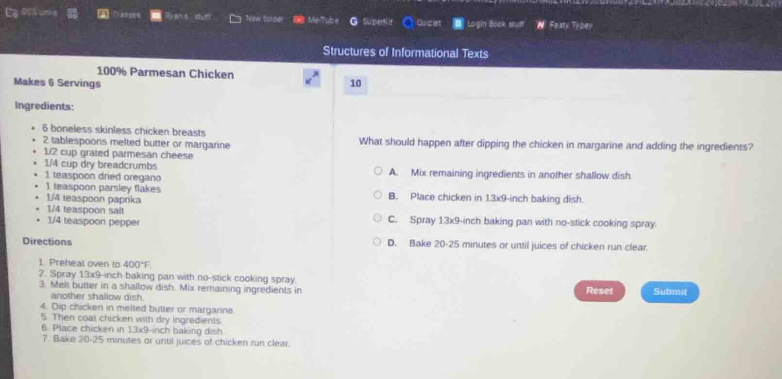 structures of informational texts 100% parmesan chicken makes 6 serving…