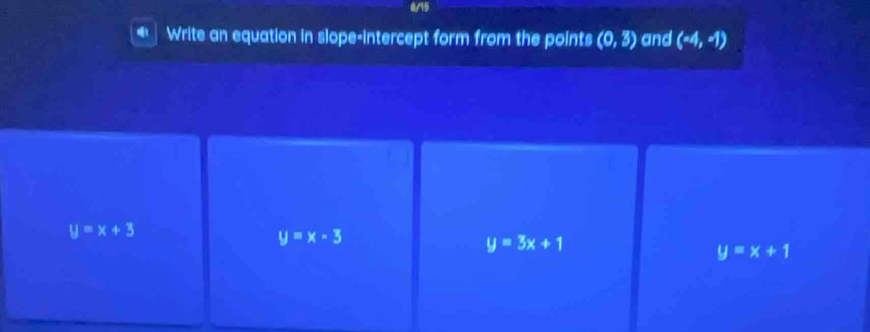 write an equation in slope-intercept form from the points (0, 3) and (-…