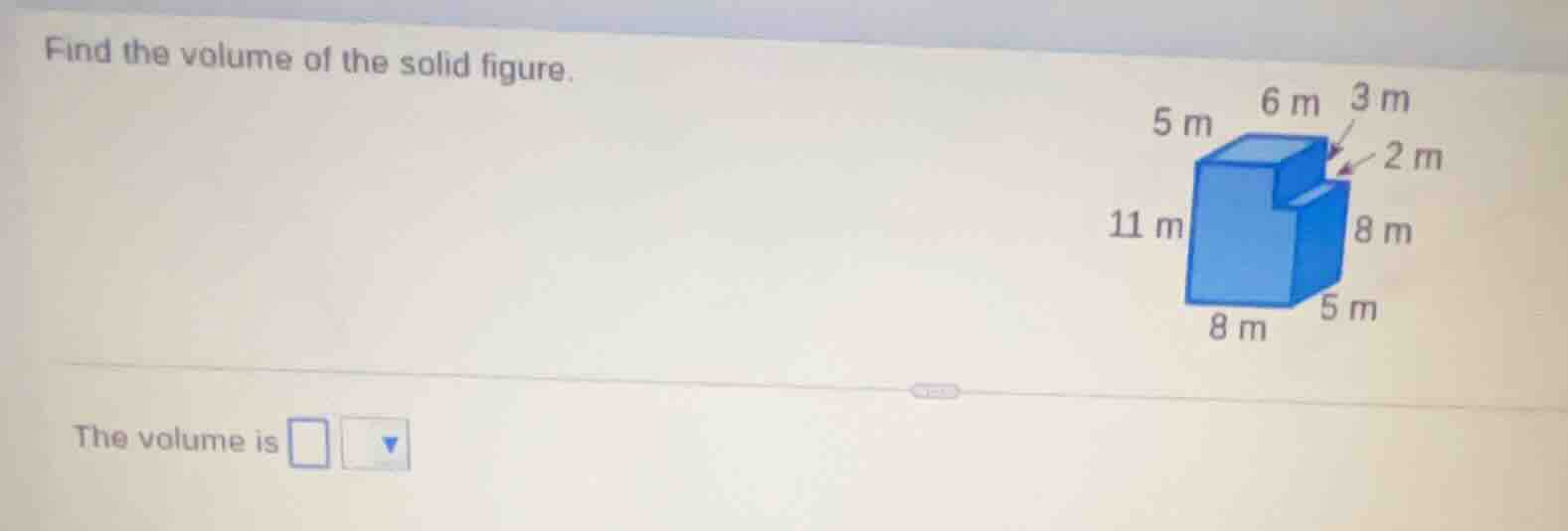 find the volume of the solid figure. the volume is image of a composite…