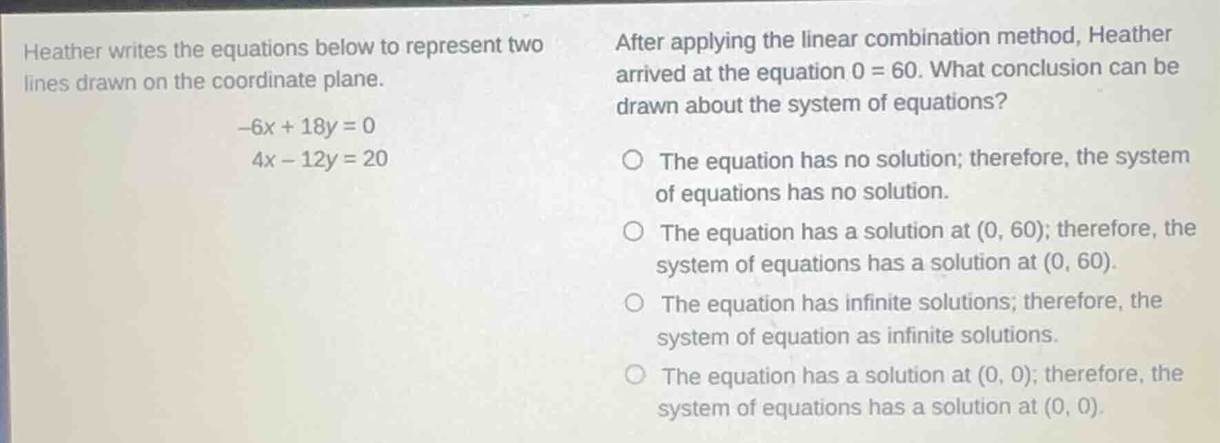 heather writes the equations below to represent two lines drawn on the …