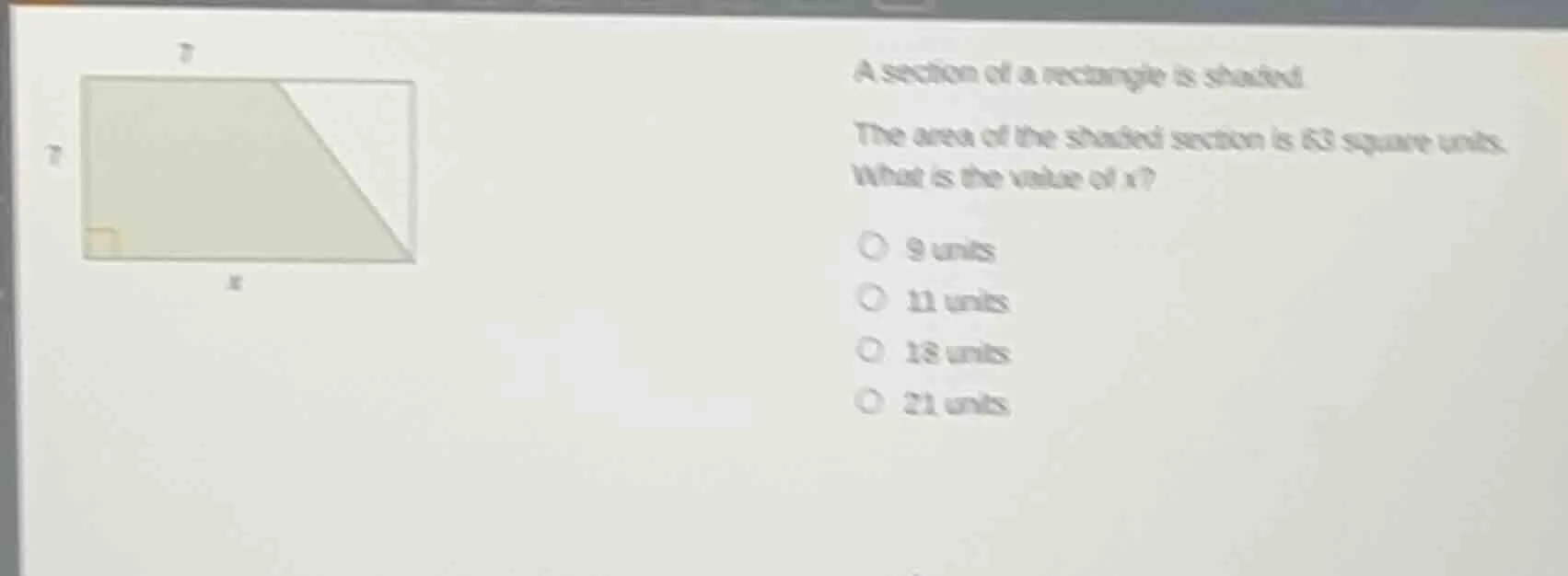 a section of a rectangle is shaded. the area of the shaded section is 6…