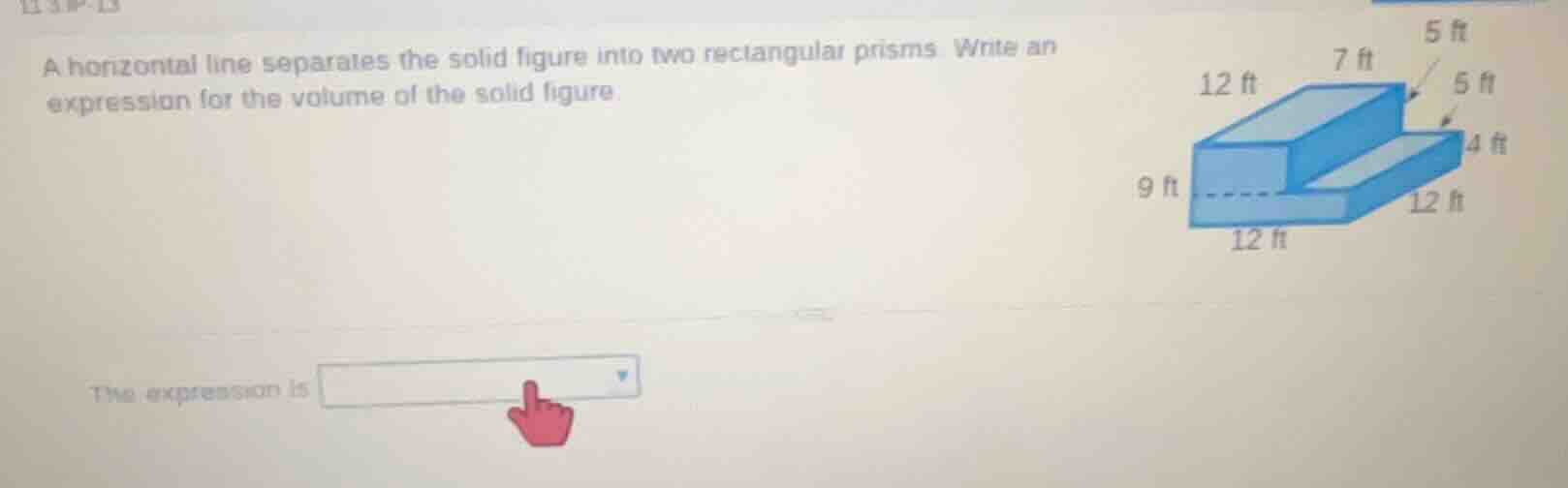 a horizontal line separates the solid figure into two rectangular prism…