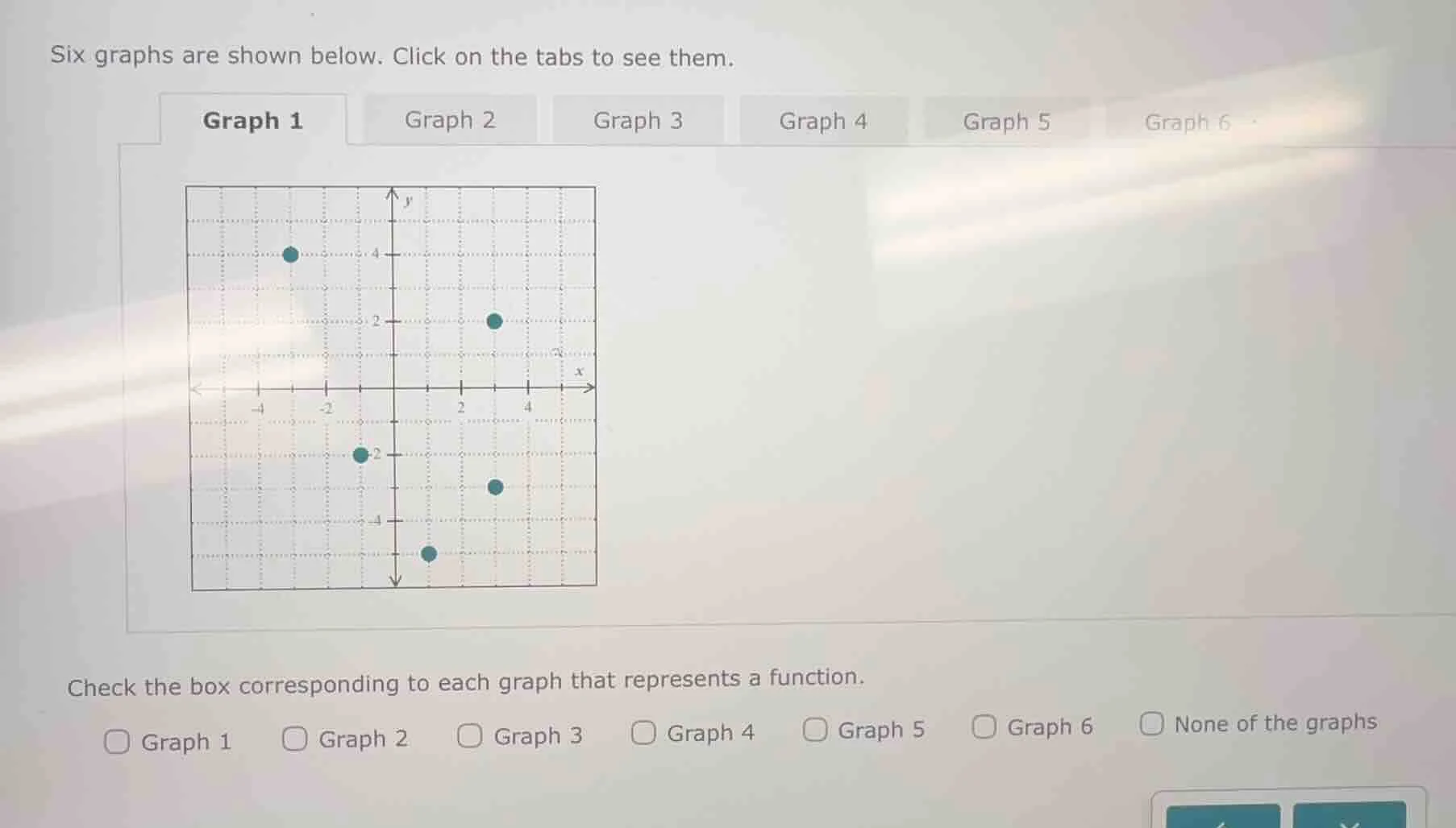 six graphs are shown below. click on the tabs to see them. graph 1 grap…