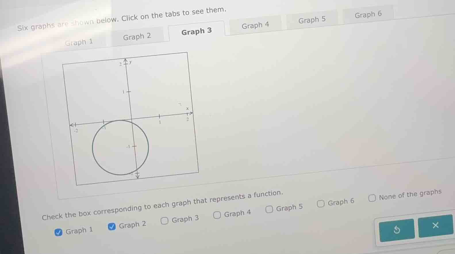six graphs are shown below. click on the tabs to see them. graph 1 grap…