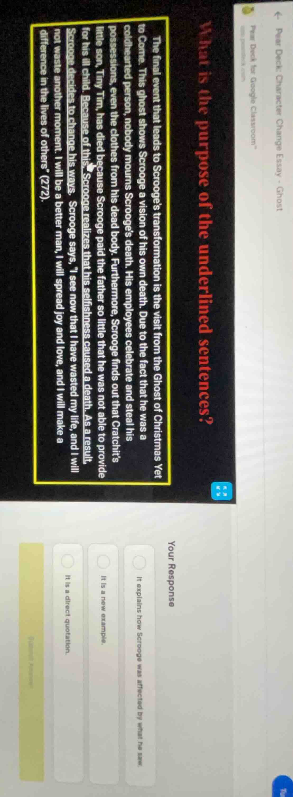what is the purpose of the underlined sentences? the final event that l…