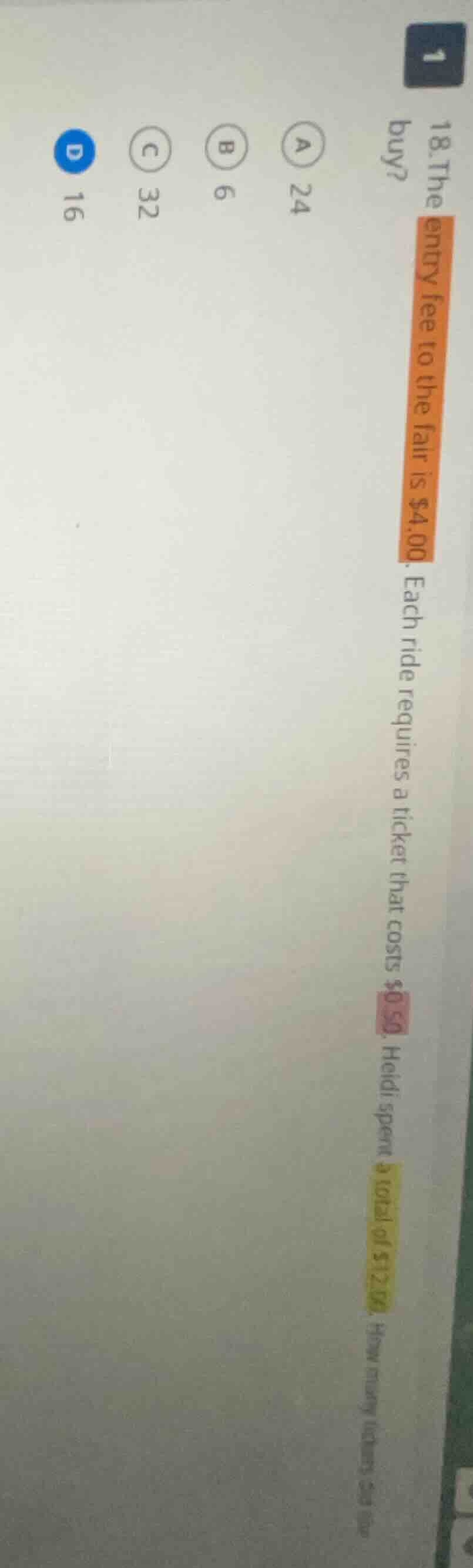 18. the entry fee to the fair is $4.00. each ride requires a ticket tha…