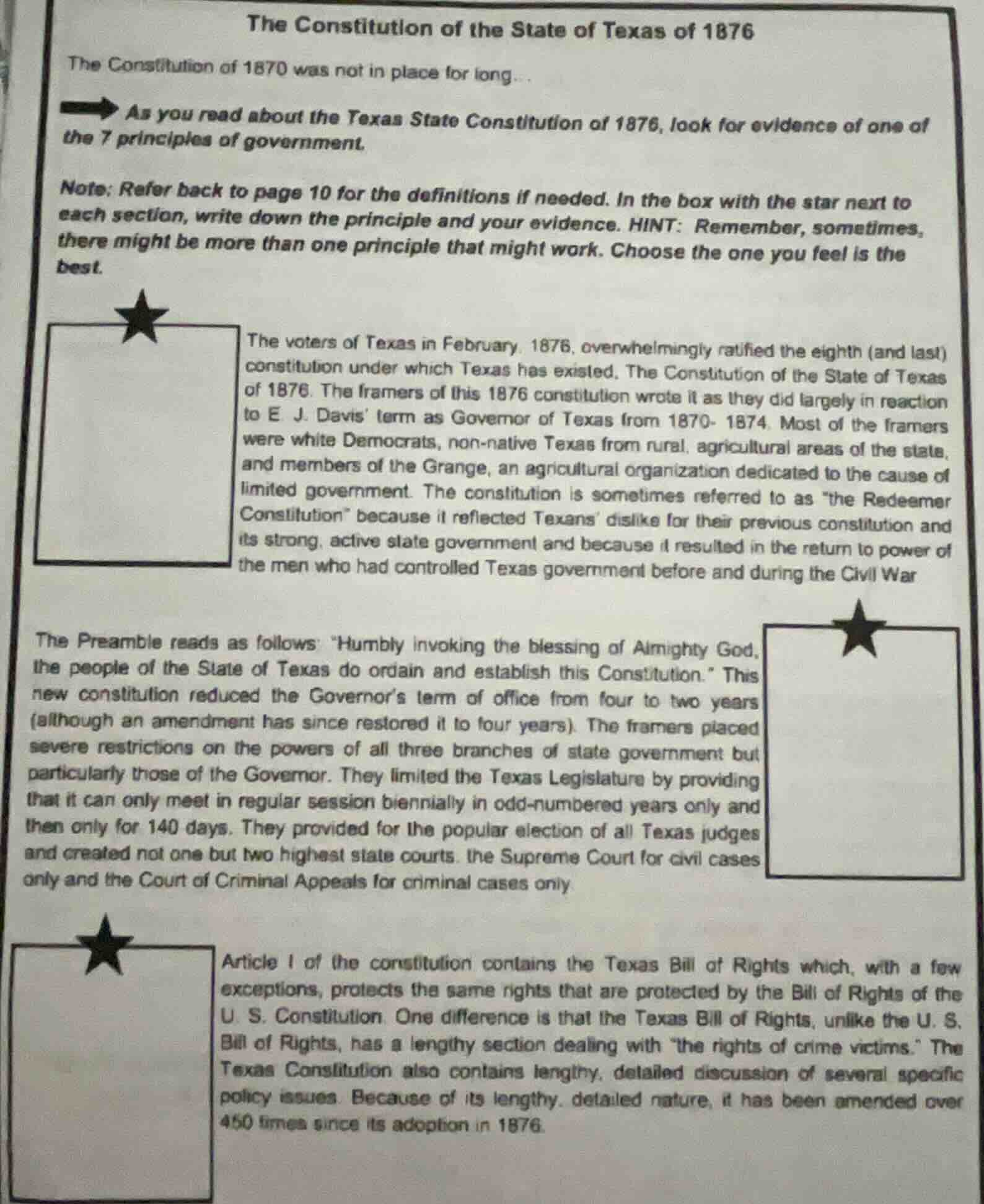 the constitution of the state of texas of 1876 the constitution of 1870…