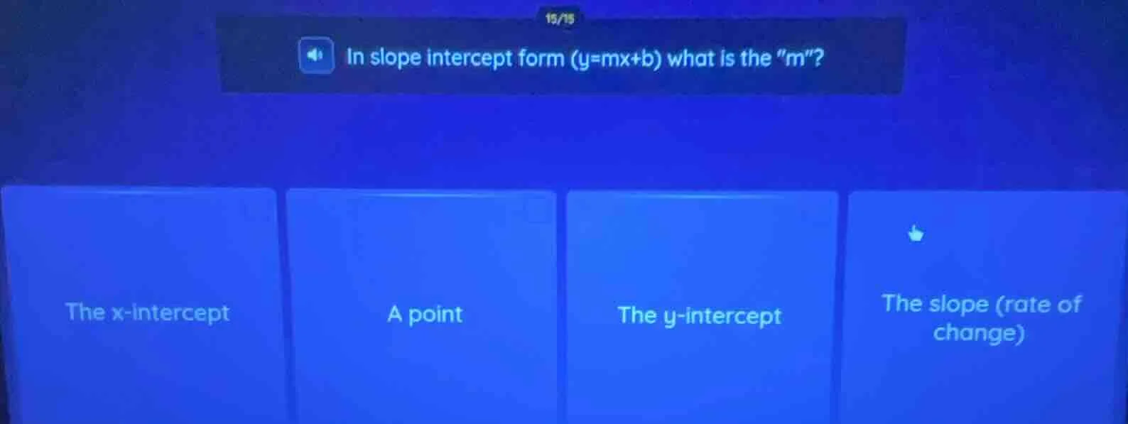 in slope intercept form (y=mx+b) what is the \m\? the x-intercept a poi…