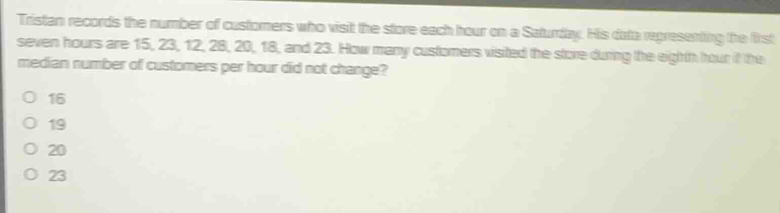 tristan records the number of customers who visit the store each hour o…