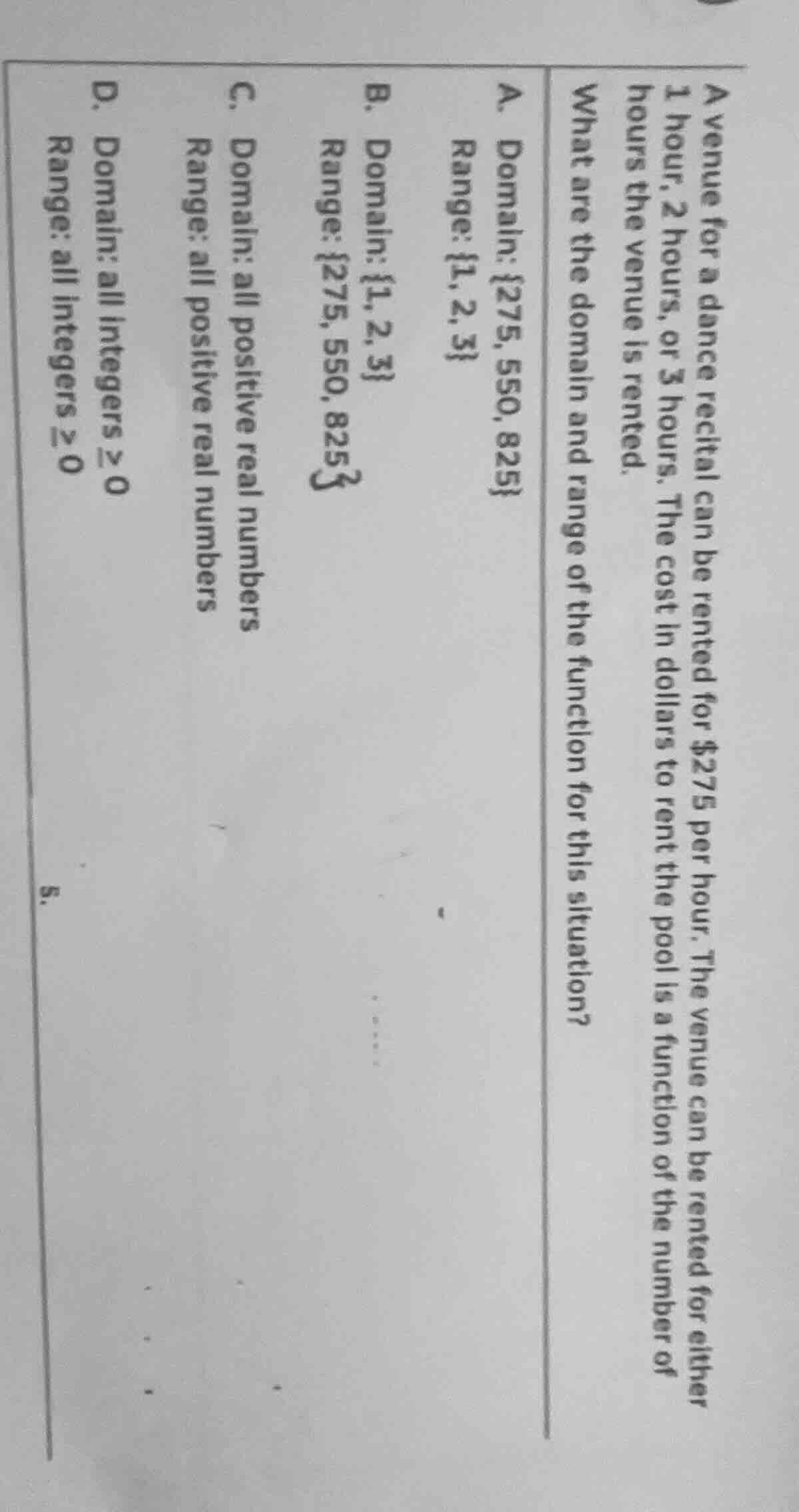 a venue for a dance recital can be rented for $275 per hour. the venue …