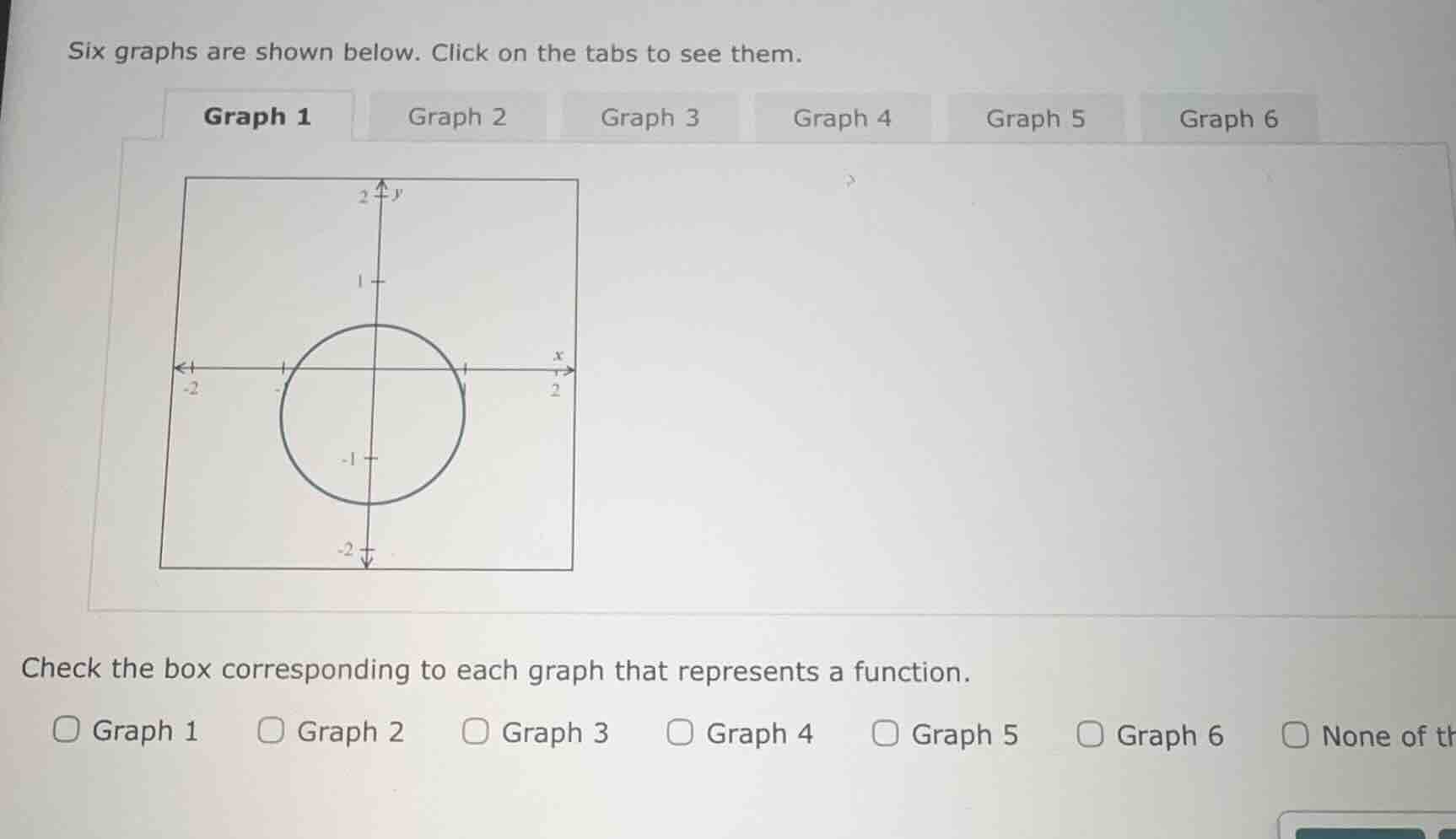 six graphs are shown below. click on the tabs to see them. graph 1 grap…