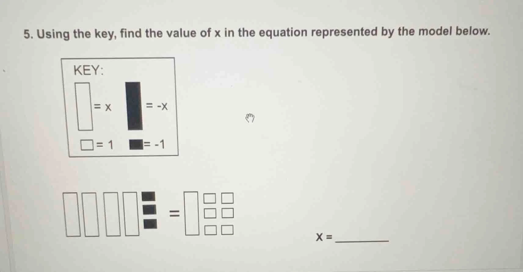 5. using the key, find the value of x in the equation represented by th…