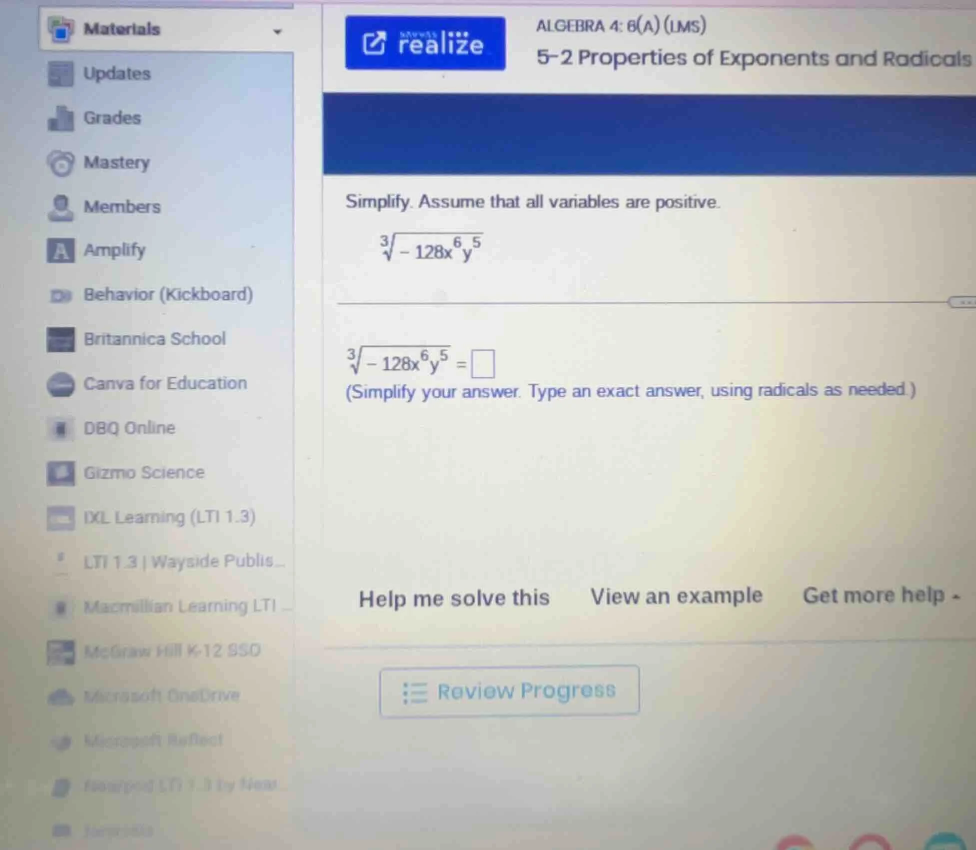 simplify. assume that all variables are positive. \\(\\sqrt3{- 128x^{6}…
