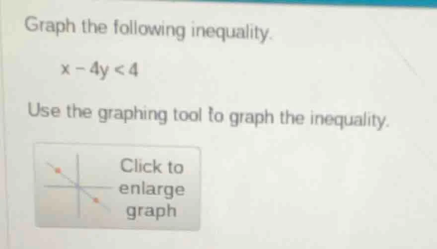 graph the following inequality. x - 4y < 4 use the graphing tool to gra…